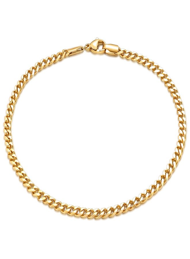 Fiusem 14k Gold Plated Anklet for Women, 3.5mm Stainless Steel Cuban link Chain Anklets for Women, Women's Anklets 10" - Image 1